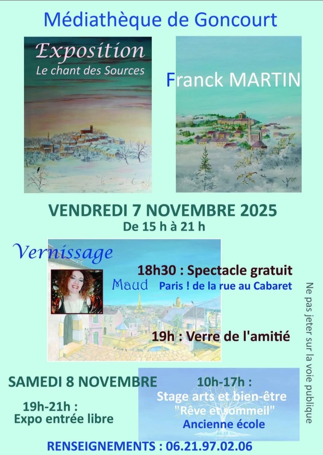 Exposition de peintures  » le chant des sources  » à Goncourt à la médiathèque